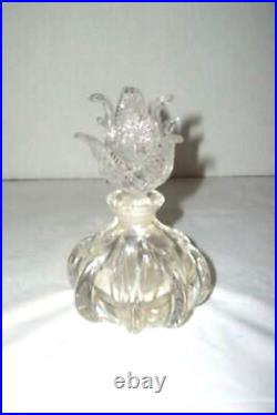 Vintage Italian Muano Glass Crystal Perfume Bottle Handlown Leaf Flower Stopper
