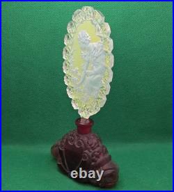 Vintage J. Pesnicak Czech Republic Glass Perfume Bottle Frosted Ruby Base 8.5