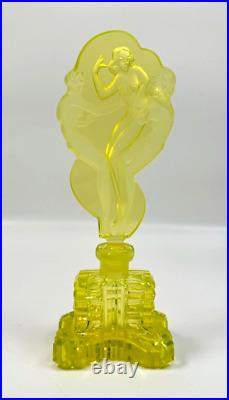 Vintage J. Pesnicak Signed Uranium Glass Perfume Bottle Women 8 Czech Republic