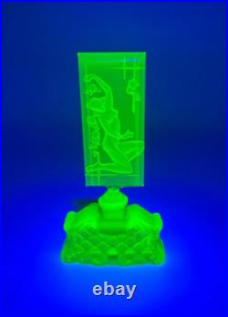 Vintage J. Pesnicak Uranium Glass Perfume Bottle Woman 6 Czech Republic, RARE