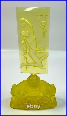 Vintage J. Pesnicak Uranium Glass Perfume Bottle Woman 6 Czech Republic, RARE