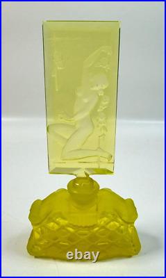 Vintage J. Pesnicak Uranium Glass Perfume Bottle Woman 6 Czech Republic, RARE