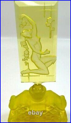 Vintage J. Pesnicak Uranium Glass Perfume Bottle Woman 6 Czech Republic, RARE