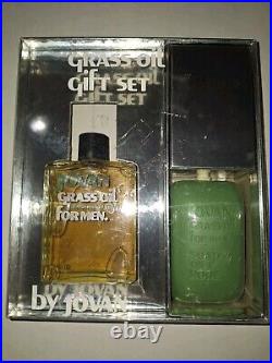 Vintage JOVAN Grass Oil for Men Aftershave Cologne 1970's 4 oz Bottle & Soap Set