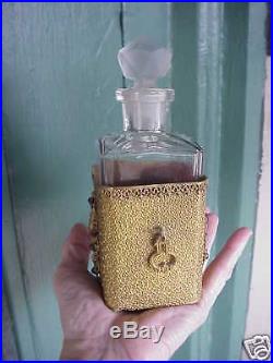 Vintage Jeweled Filigree Holder Glass Perfume Bottle Old Estate Czech