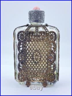 Vintage Jeweled & Filigree Perfume Bottle with Celluloid Portrait Vintage Jeweled & Filigree Perfume Bottle with Celluloid Portrait
