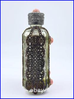 Vintage Jeweled & Filigree Perfume Bottle with Celluloid Portrait Vintage Jeweled & Filigree Perfume Bottle with Celluloid Portrait
