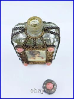 Vintage Jeweled & Filigree Perfume Bottle with Celluloid Portrait Vintage Jeweled & Filigree Perfume Bottle with Celluloid Portrait
