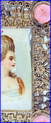 Vintage Jeweled & Filigree Perfume Bottle with Celluloid Portrait Vintage Jeweled & Filigree Perfume Bottle with Celluloid Portrait