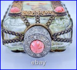Vintage Jeweled & Filigree Perfume Bottle with Celluloid Portrait Vintage Jeweled & Filigree Perfume Bottle with Celluloid Portrait