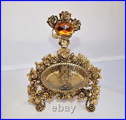 Vintage Jeweled Gold Mirror Vanity Rat and Matching Perfume Bottle