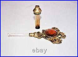 Vintage Jeweled Gold Mirror Vanity Rat and Matching Perfume Bottle
