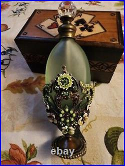 Vintage Jeweled Mint Tinted Glass Perfume Bottle. Beautifully Crafted Rare Find