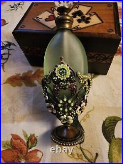 Vintage Jeweled Mint Tinted Glass Perfume Bottle. Beautifully Crafted Rare Find