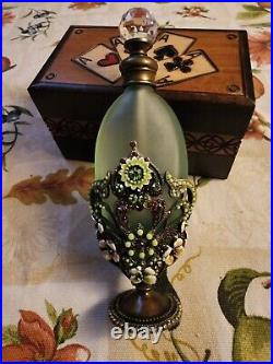 Vintage Jeweled Mint Tinted Glass Perfume Bottle. Beautifully Crafted Rare Find