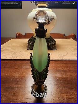 Vintage Jeweled Mint Tinted Glass Perfume Bottle. Beautifully Crafted Rare Find