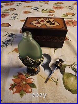 Vintage Jeweled Mint Tinted Glass Perfume Bottle. Beautifully Crafted Rare Find