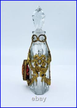 Vintage Jeweled Perfume Bottle with Gold Plated Bows, Tassels & Ribbons Vintage Jeweled Perfume Bottle with Gold Plated Bows, Tassels & Ribbons
