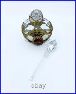 Vintage Jeweled Perfume Bottle with Gold Plated Bows, Tassels & Ribbons Vintage Jeweled Perfume Bottle with Gold Plated Bows, Tassels & Ribbons