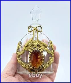 Vintage Jeweled Perfume Bottle with Gold Plated Bows, Tassels & Ribbons Vintage Jeweled Perfume Bottle with Gold Plated Bows, Tassels & Ribbons