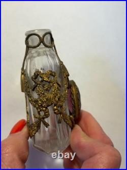 Vintage Jeweled Perfume Bottle with Gold Plated Bows, Tassels & Ribbons PURPLE