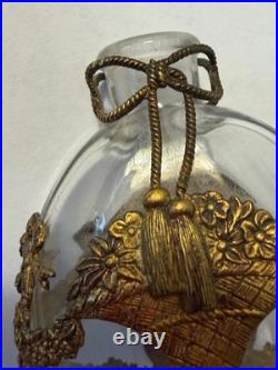 Vintage Jeweled Perfume Bottle with Gold Plated Bows, Tassels & Ribbons PURPLE