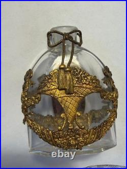 Vintage Jeweled Perfume Bottle with Gold Plated Bows, Tassels & Ribbons PURPLE