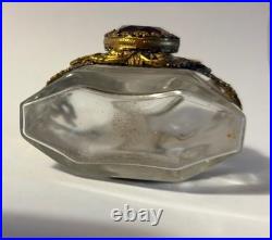 Vintage Jeweled Perfume Bottle with Gold Plated Bows, Tassels & Ribbons PURPLE