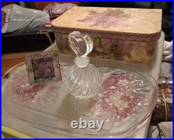 Vintage Jewelry Box And Vintage Perfume Bottle On A Crystal Dish