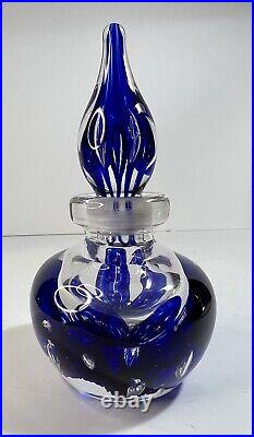 Vintage Joe Zimmerman Perfume Bottle Cobalt Blue Hand Blown Art Glass Glamour