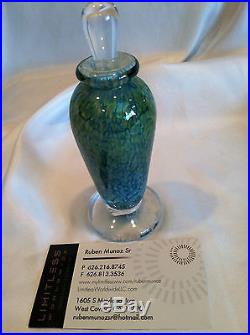 Vintage John Helkman Heavy Glass Perfume Bottle & Stopper Blu/Grn Swirl Signed