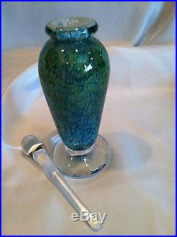 Vintage John Helkman Heavy Glass Perfume Bottle & Stopper Blu/Grn Swirl Signed