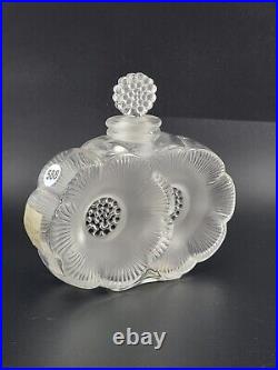 Vintage LALIQUE Deux Fleurs Two Flowers Crystal Frosted Perfume Bottle W Stopper