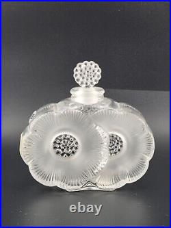 Vintage LALIQUE Deux Fleurs Two Flowers Crystal Frosted Perfume Bottle W Stopper