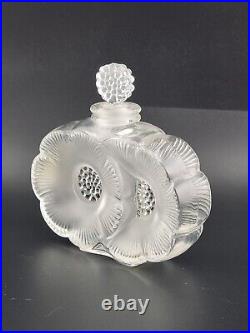 Vintage LALIQUE Deux Fleurs Two Flowers Crystal Frosted Perfume Bottle W Stopper