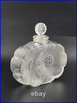 Vintage LALIQUE Deux Fleurs Two Flowers Crystal Frosted Perfume Bottle W Stopper