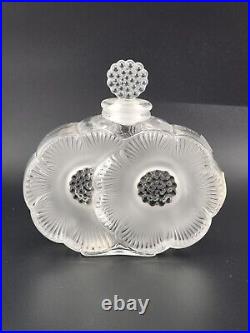 Vintage LALIQUE Deux Fleurs Two Flowers Crystal Frosted Perfume Bottle W Stopper