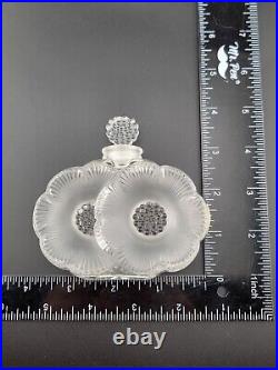 Vintage LALIQUE Deux Fleurs Two Flowers Crystal Frosted Perfume Bottle W Stopper