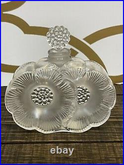 Vintage LALIQUE Double FLOWER Perfume Bottle signed, MINT