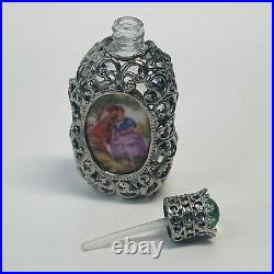 Vintage LIMOGES France Filigree Glass Perfume Bottle small mini HTF