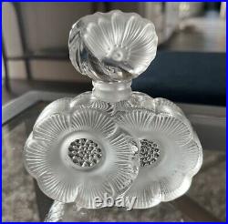 Vintage Lalique Crystal Deux Fleurs Perfume Bottle Signed