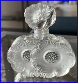 Vintage Lalique Crystal Deux Fleurs Perfume Bottle Signed