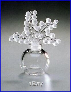 Vintage Lalique Crystal Floral Stopper Perfume Bottle Signed
