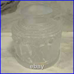 Vintage Lalique Crystal Les Enfants Frosted Perfume Bottle #609 Dancing Cherub