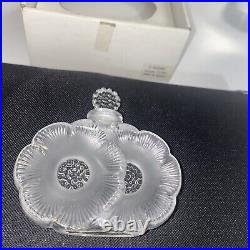 Vintage Lalique France Double Flower Crystal Frosted Perfume Bottle Etch-Signed