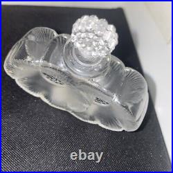 Vintage Lalique France Double Flower Crystal Frosted Perfume Bottle Etch-Signed