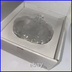 Vintage Lalique France Double Flower Crystal Frosted Perfume Bottle Etch-Signed