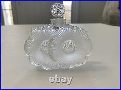 Vintage Lalique Frosted Crystal 2 Flowers Perfume Bottle Etch Signed
