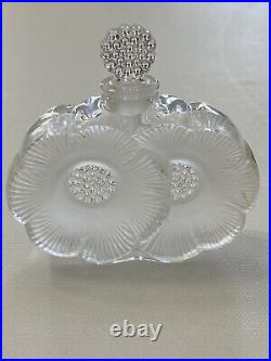 Vintage Lalique Frosted Crystal 2 Flowers Perfume Bottle Etch Signed