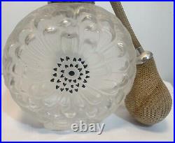 Vintage Lalique Frosted Crystal Dahlia Perfume Bottle, Atomizer 6 Tall